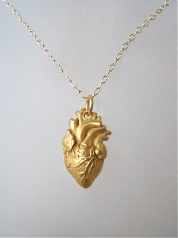 Small Anatomical 24K Gold Plate over Sterling (Vermeil) Heart Charm ...